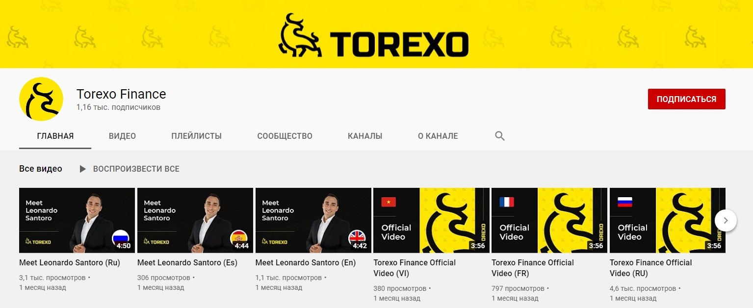 Ютуб канал Torexo Finance