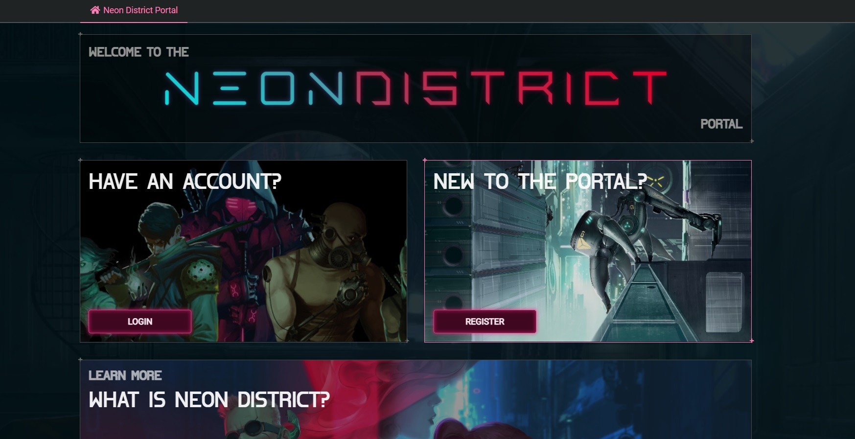 Сайт игры Neon District