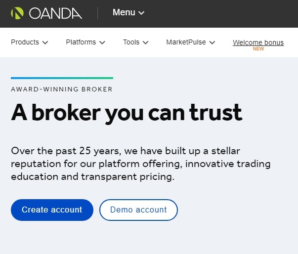 Сайт брокера Oanda
