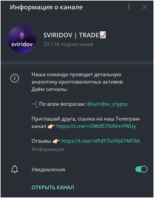 Информация о канале Sviridov Trade
