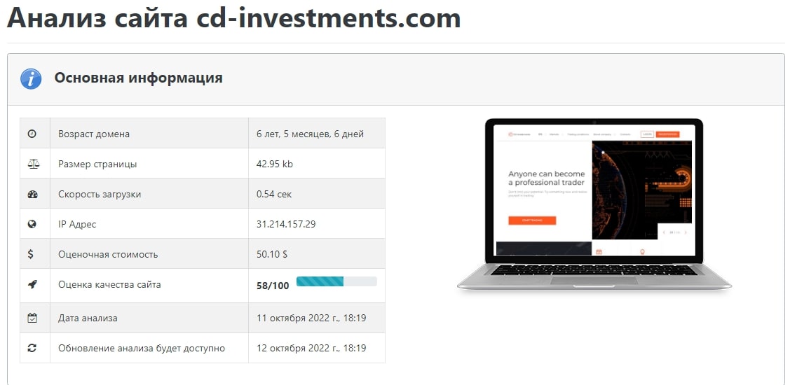 Анализ сайта CD Investments