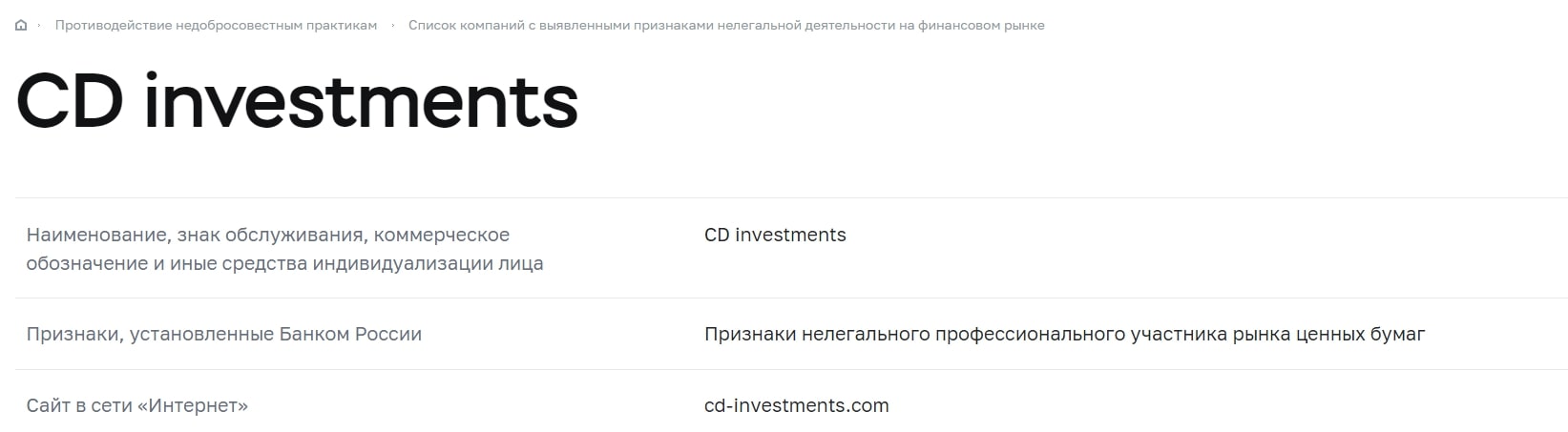CD Investments отзывы клиентов