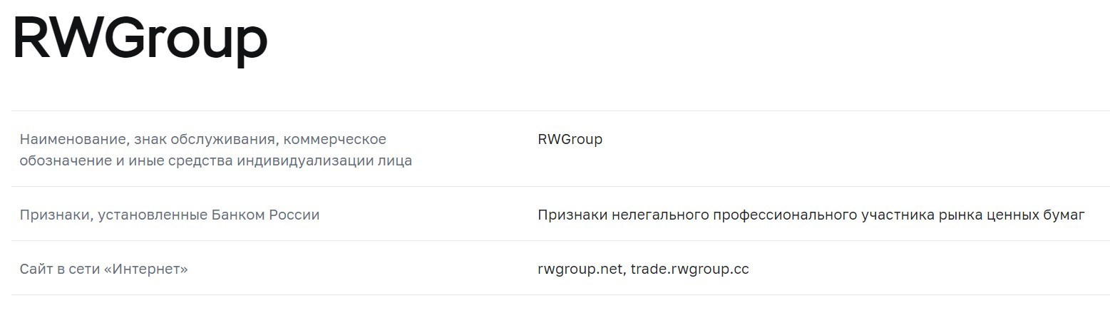 RWGroup в черных списках ЦБ