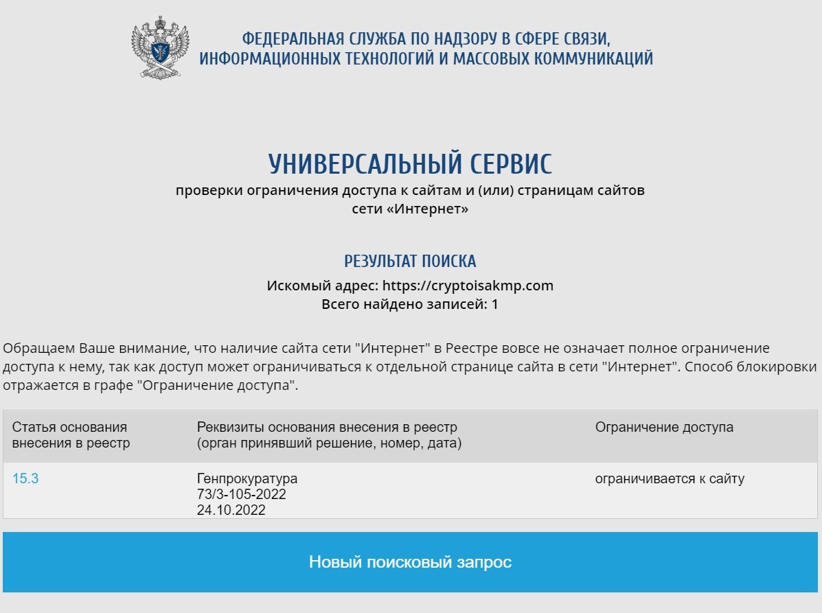 Блокировка AKMP Crypto ЦБ РФ