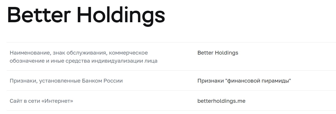 Данные ЦБ РФ о Better Holdings