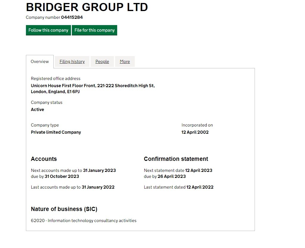Регистрация компании BRIDGER GROUP LTD