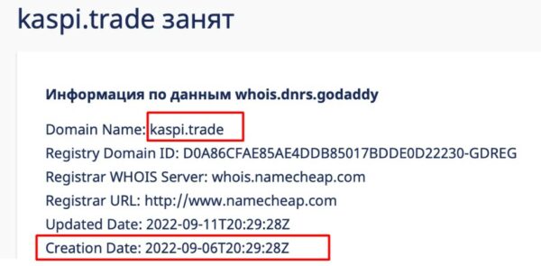 Проверка домена Каспи Трейд