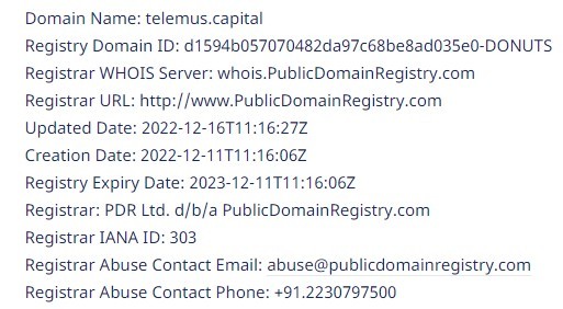 Реестр сайта Telemus Capital домен