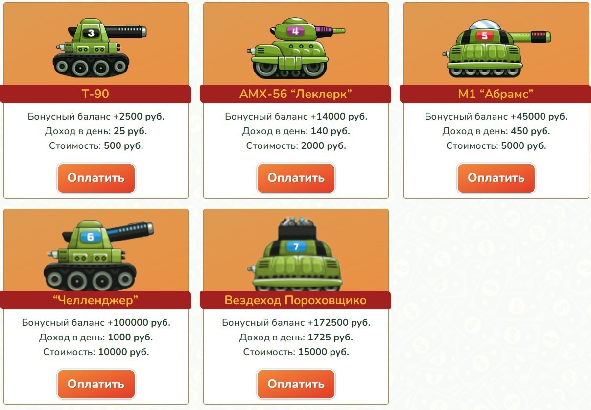 Онлайн игра Gold-tanks.vip виды танков