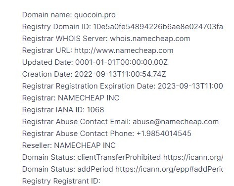 Реестр сайта Quocoin домен