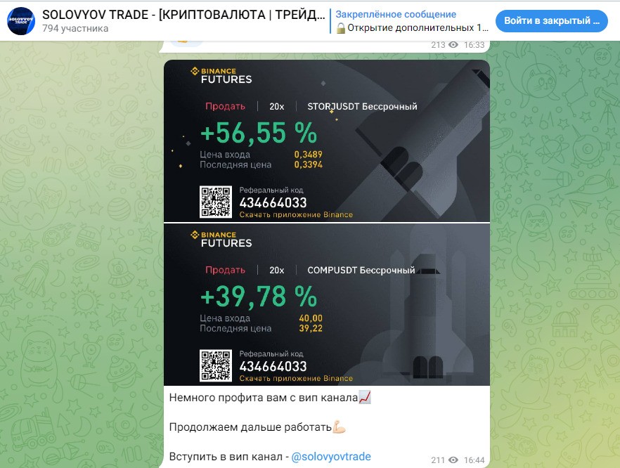 Отчет о доходах на SOLOVYOV TRADE Телеграмм
