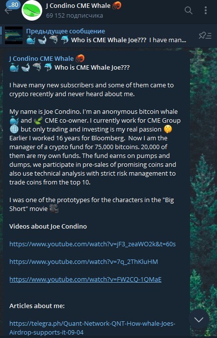 Телеграм J Condino CME Whale обзор проекта