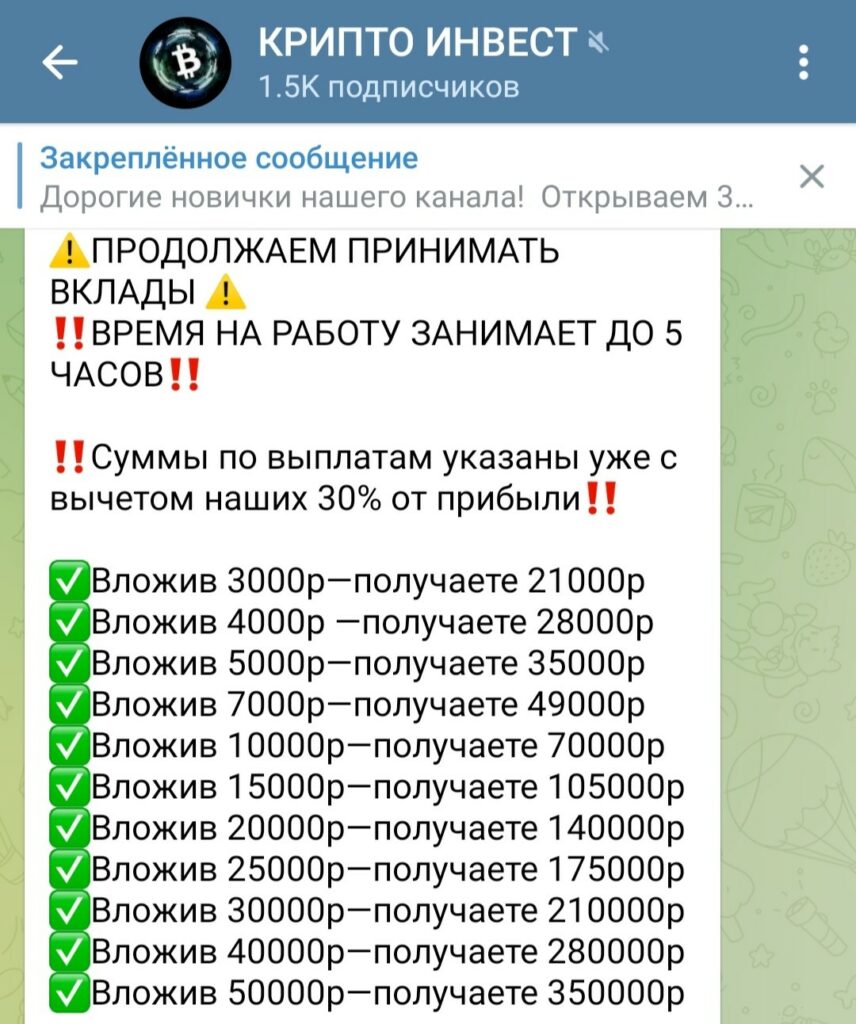 Телеграм Крипто Инвест Светлана Соколова условия инвестирования