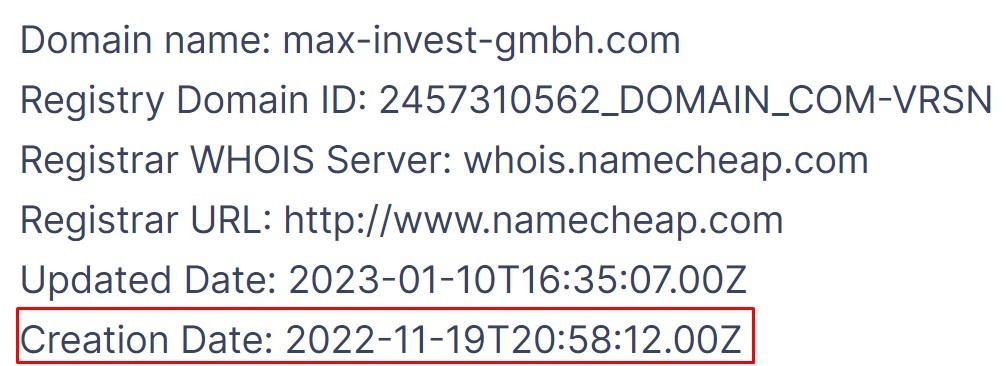 Реестр сайта Max Invest GMBH домен