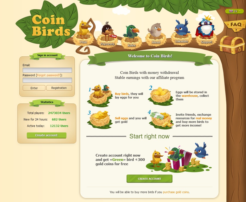 Сайт проекта Coin Birds com