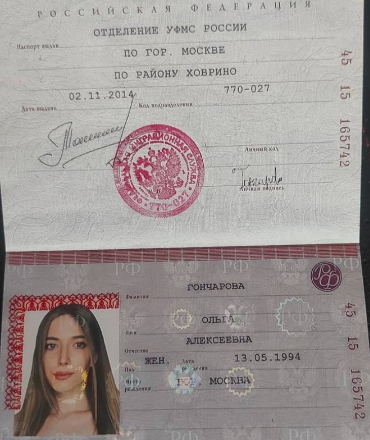 Паспортные данные Гончаровой Ольги