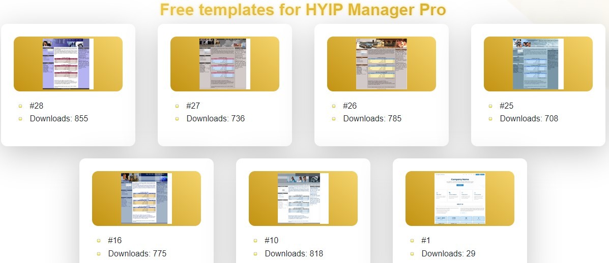 Шаблоны на проекте Free HYIP Templates Goldcoders