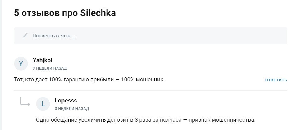 Отзывы о проекте Silechka