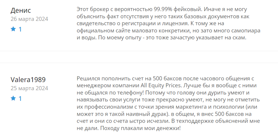 Отзывы о All Equity Prices